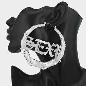 Silver SEXY Hoop Bamboo Door Knocker Earrings
